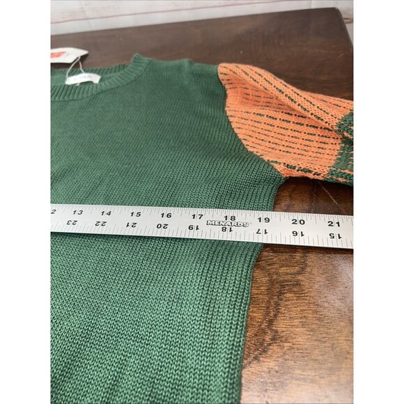 Koitmy Women's Green Contrast Sleeve Knitted Pullover Sweater Size Medium New - Picture 8 of 8